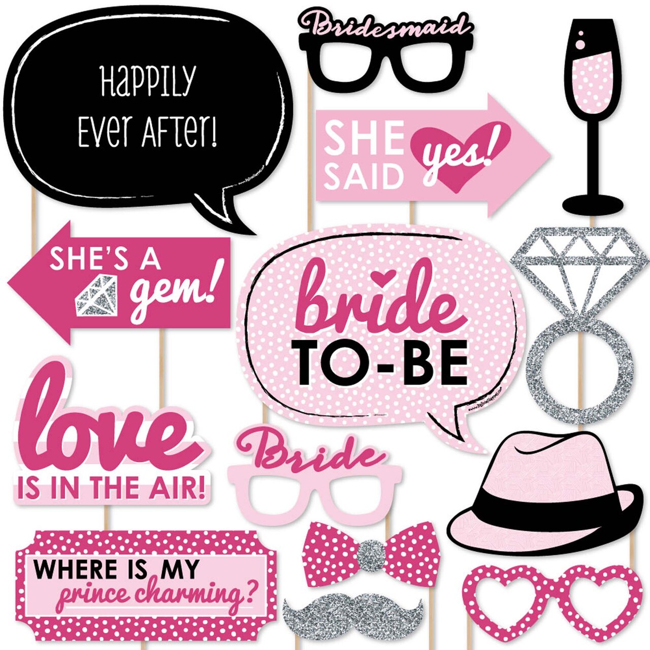 Big Dot of Happiness Bride-to-Be - Bachelorette Party Photo Booth Props Kit - 20 Count